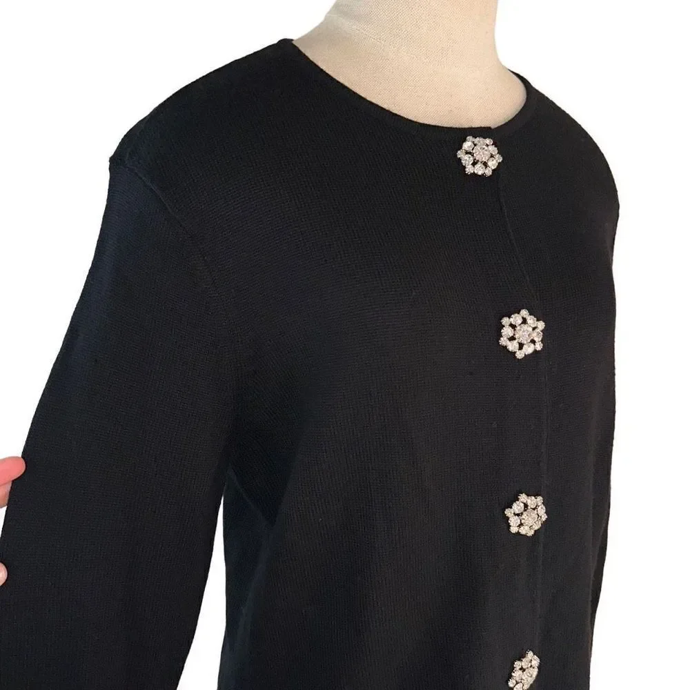 Vintage Talbots Merino Wool Sweater Cardigan w Rhinestone‎ Buttons Womens PL